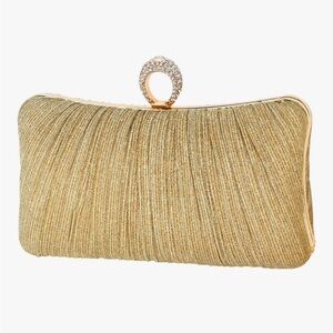 Elegant Gold Evening Clutch with Crystal Ring Closure